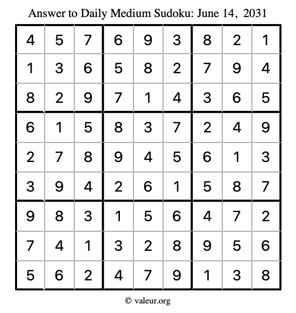 Answer to medium sudoku June 14, 2031