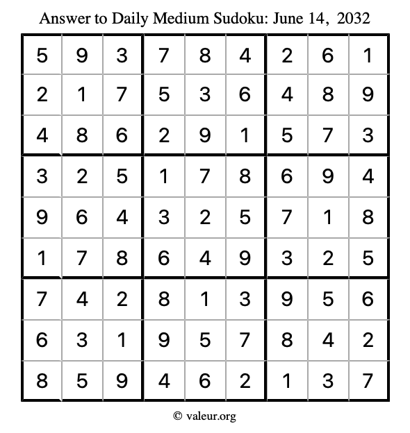 Answer to medium sudoku June 14, 2032