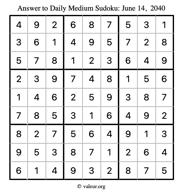 Answer to medium sudoku June 14, 2040