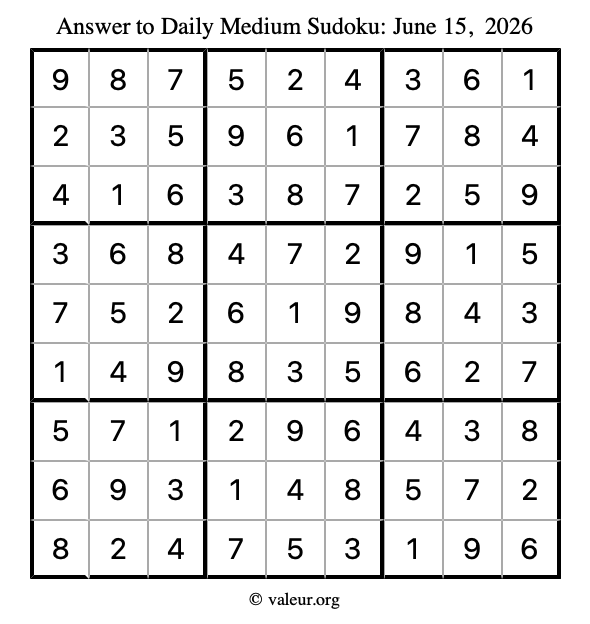 Answer to medium sudoku June 15, 2026