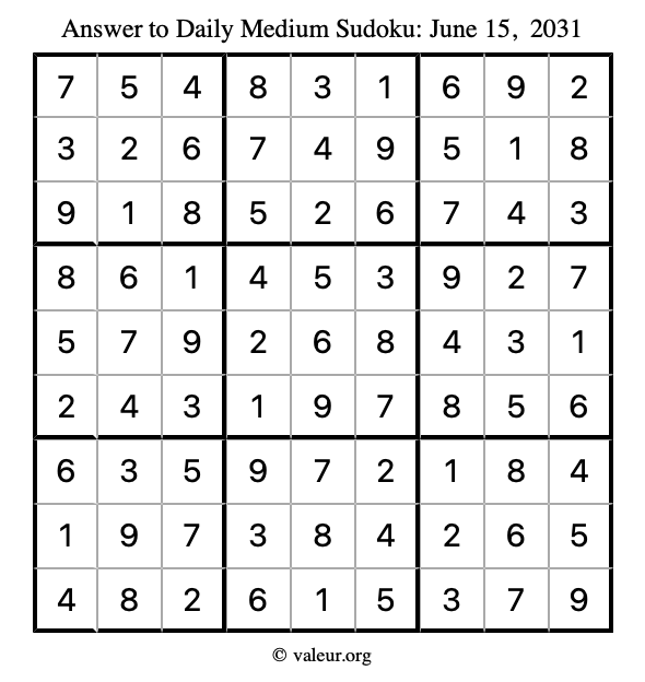 Answer to medium sudoku June 15, 2031