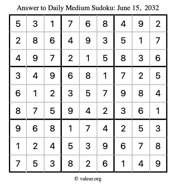 Answer to medium sudoku June 15, 2032