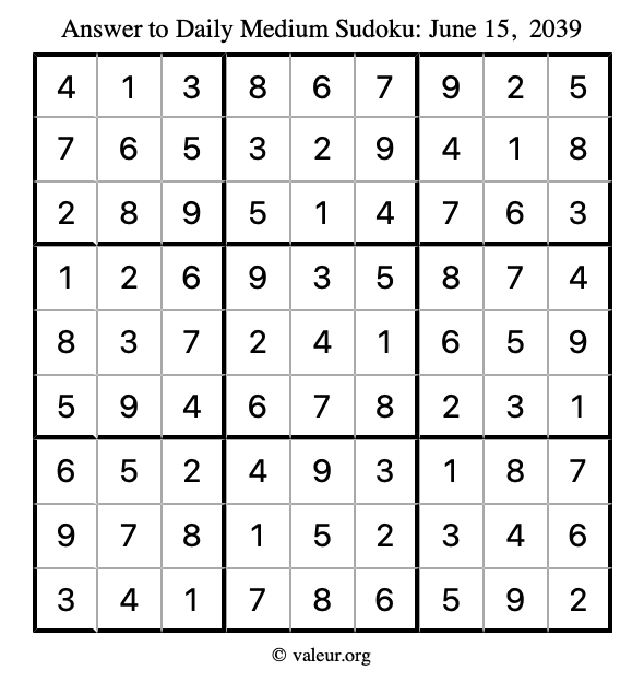 Answer to medium sudoku June 15, 2039