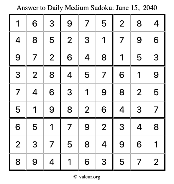 Answer to medium sudoku June 15, 2040