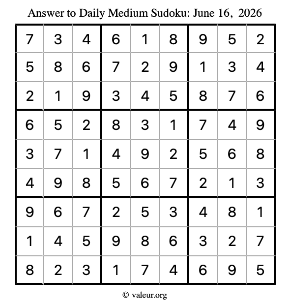 Answer to medium sudoku June 16, 2026