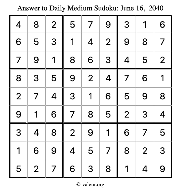 Answer to medium sudoku June 16, 2040
