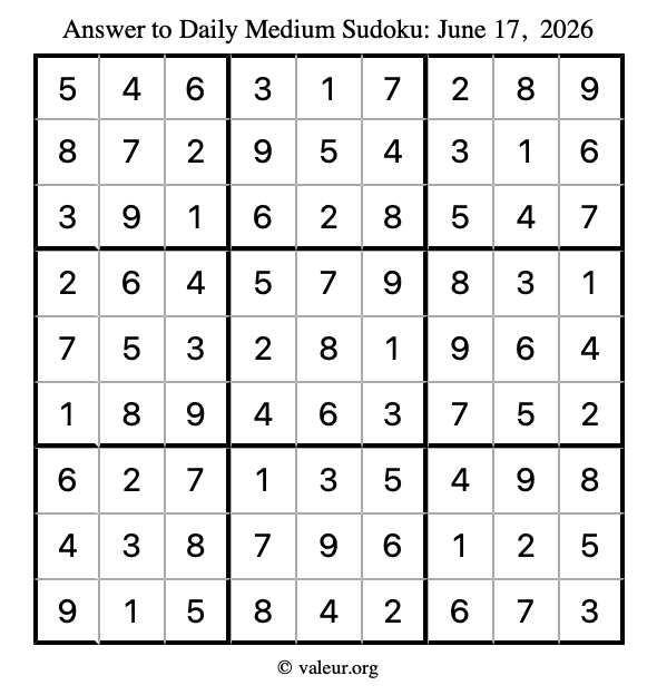 Answer to medium sudoku June 17, 2026