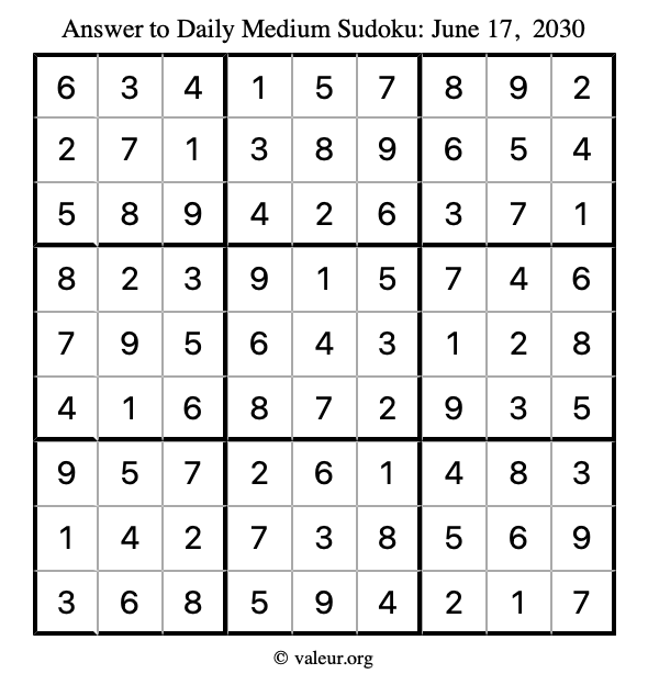 Answer to medium sudoku June 17, 2030