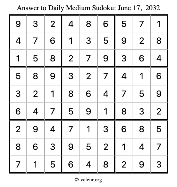 Answer to medium sudoku June 17, 2032