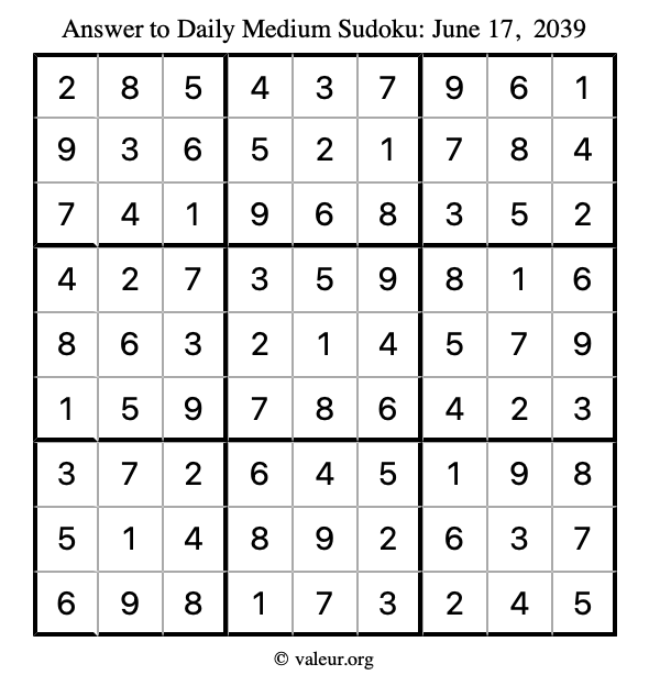 Answer to medium sudoku June 17, 2039