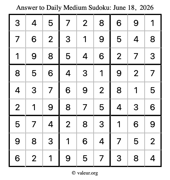 Answer to medium sudoku June 18, 2026