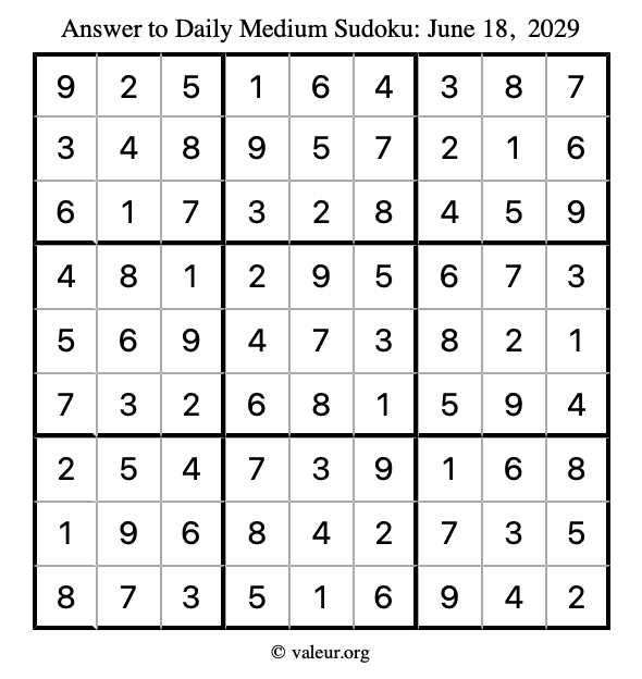 Answer to medium sudoku June 18, 2029