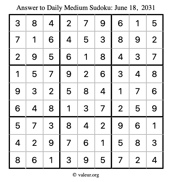 Answer to medium sudoku June 18, 2031