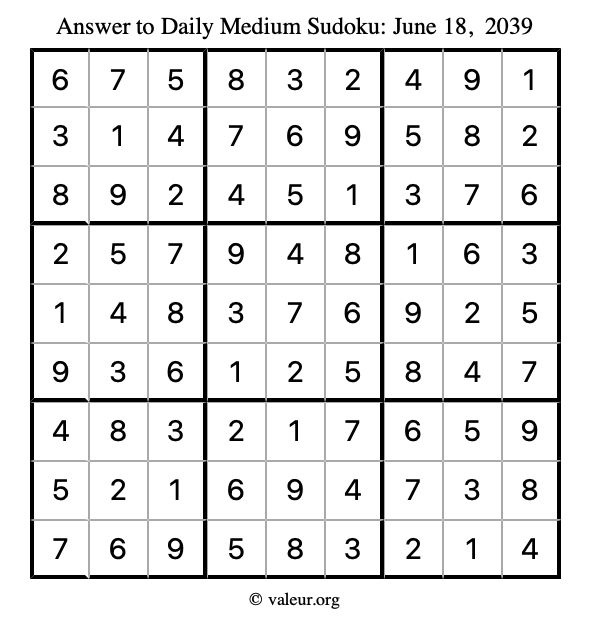 Answer to medium sudoku June 18, 2039