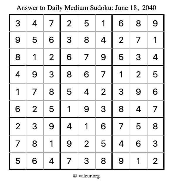 Answer to medium sudoku June 18, 2040
