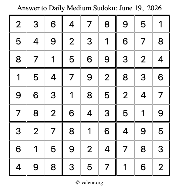 Answer to medium sudoku June 19, 2026