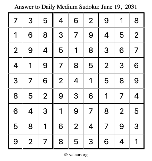 Answer to medium sudoku June 19, 2031