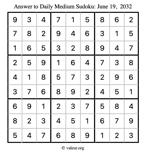 Answer to medium sudoku June 19, 2032