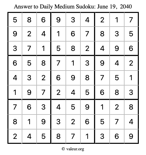 Answer to medium sudoku June 19, 2040