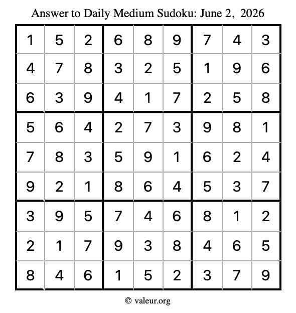 Answer to medium sudoku June 2, 2026