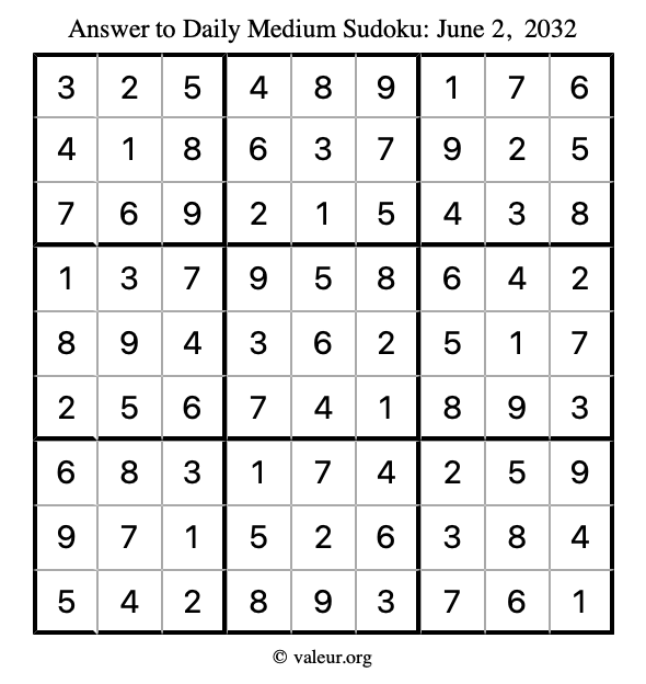 Answer to medium sudoku June 2, 2032