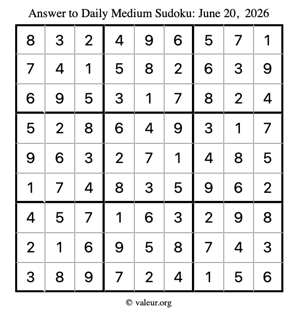 Answer to medium sudoku June 20, 2026
