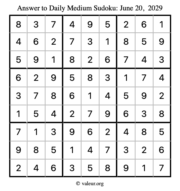 Answer to medium sudoku June 20, 2029