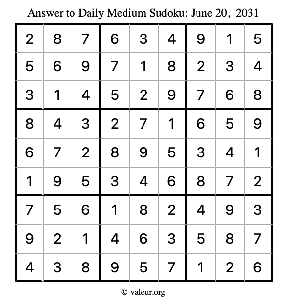 Answer to medium sudoku June 20, 2031