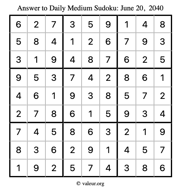 Answer to medium sudoku June 20, 2040