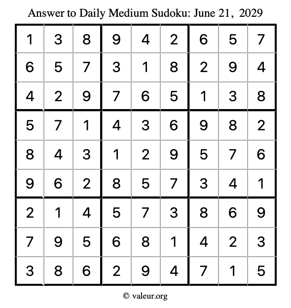 Answer to medium sudoku June 21, 2029