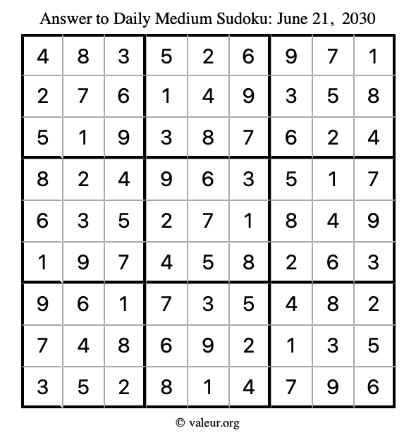 Answer to medium sudoku June 21, 2030