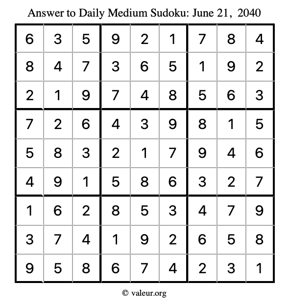 Answer to medium sudoku June 21, 2040