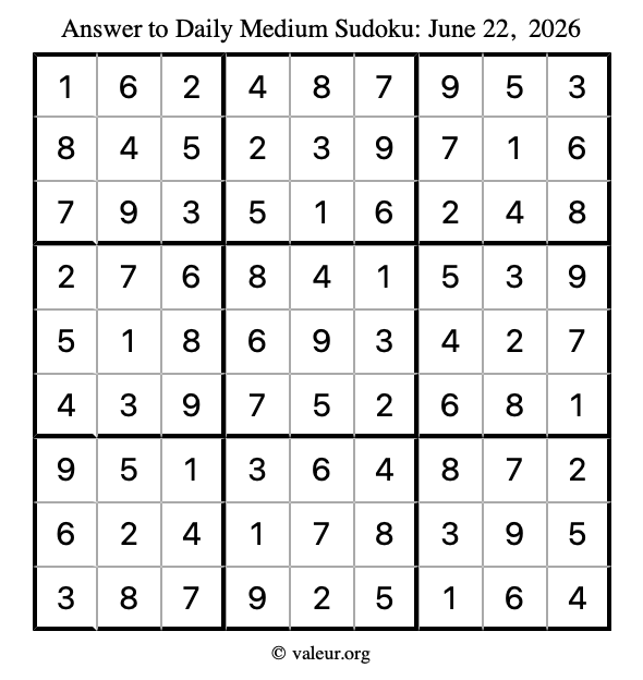 Answer to medium sudoku June 22, 2026