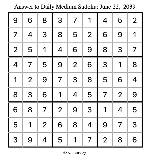 Answer to medium sudoku June 22, 2039