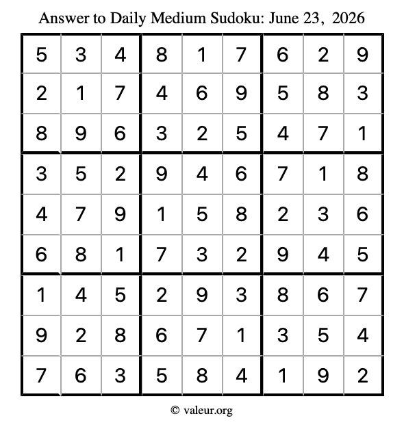 Answer to medium sudoku June 23, 2026