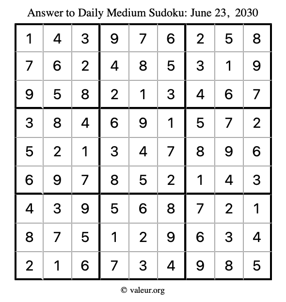 Answer to medium sudoku June 23, 2030