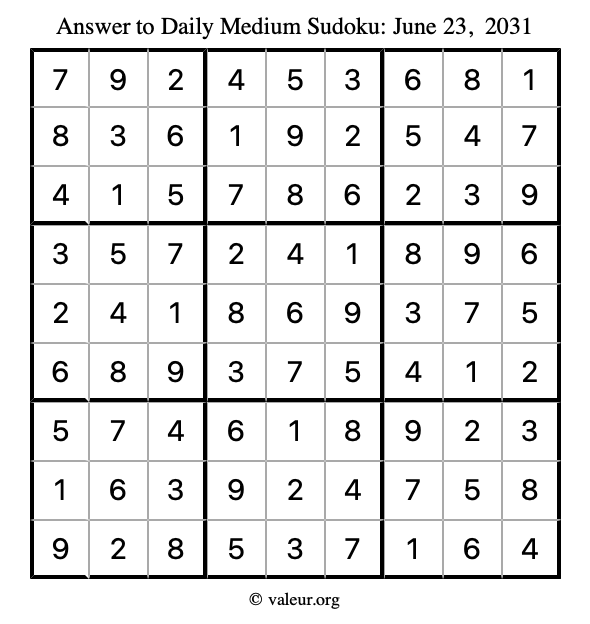 Answer to medium sudoku June 23, 2031