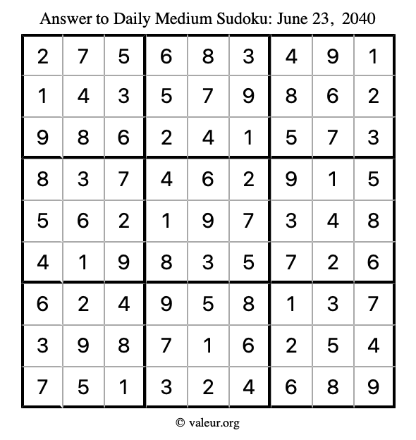 Answer to medium sudoku June 23, 2040