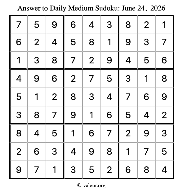 Answer to medium sudoku June 24, 2026