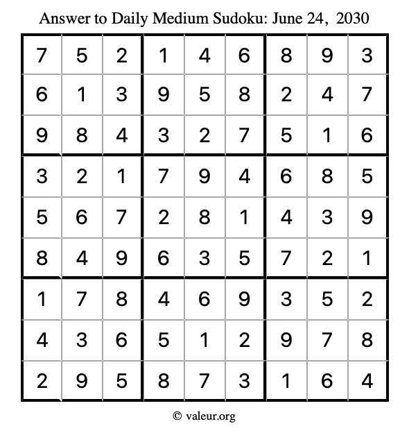 Answer to medium sudoku June 24, 2030