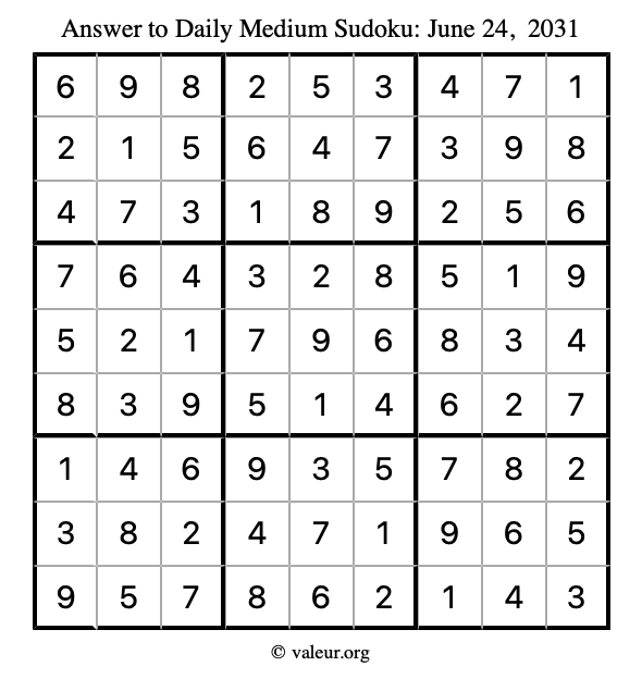 Answer to medium sudoku June 24, 2031