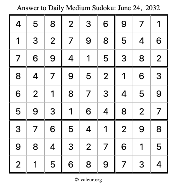 Answer to medium sudoku June 24, 2032