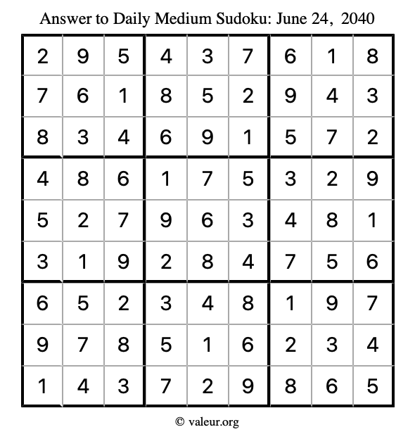 Answer to medium sudoku June 24, 2040