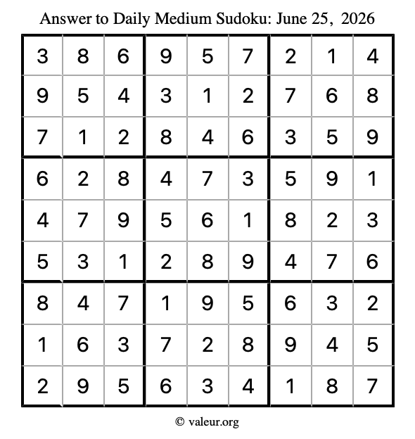 Answer to medium sudoku June 25, 2026
