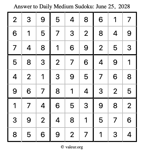 Answer to medium sudoku June 25, 2028