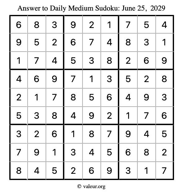 Answer to medium sudoku June 25, 2029