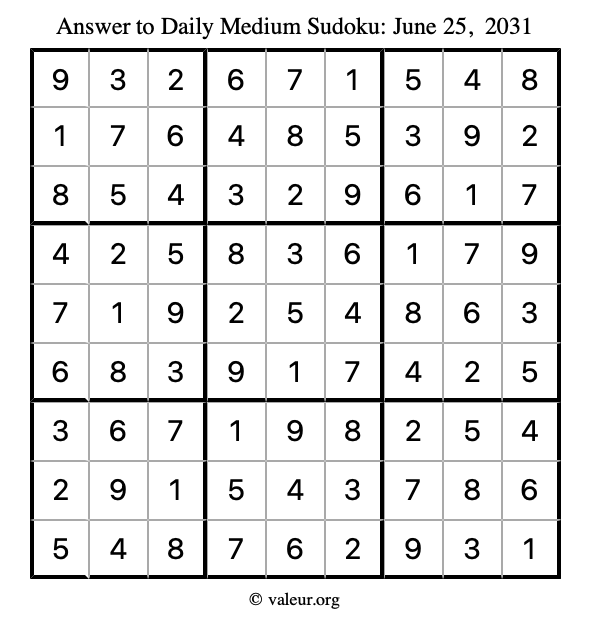 Answer to medium sudoku June 25, 2031