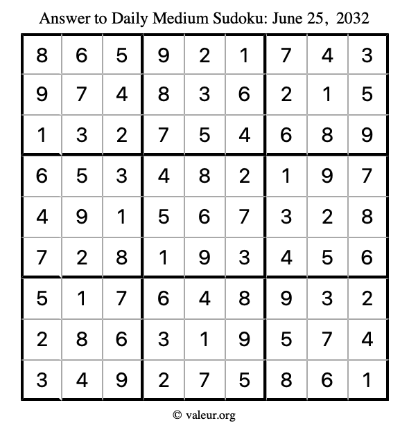 Answer to medium sudoku June 25, 2032