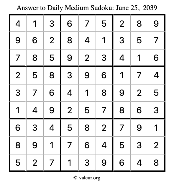 Answer to medium sudoku June 25, 2039