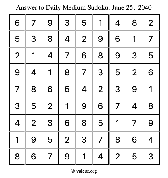 Answer to medium sudoku June 25, 2040